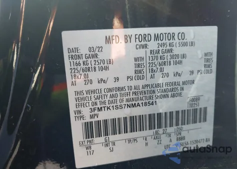 2022 Ford Mustang Mach-E Select from USA, damaged, VIN 3FMTK1SS7NMA18541